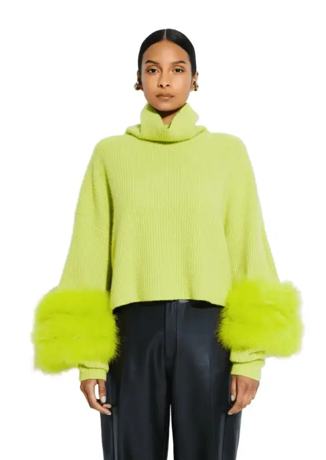 LAPOINTE Cashmere Turtleneck Sweater With Marabou