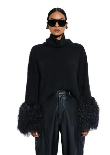 Lapointe Cashmere Turtleneck Sweater With Shearling | Thumbnail 1 Lapointe Cashmere Turtleneck Sweater With Shearling | Thumbnail 1