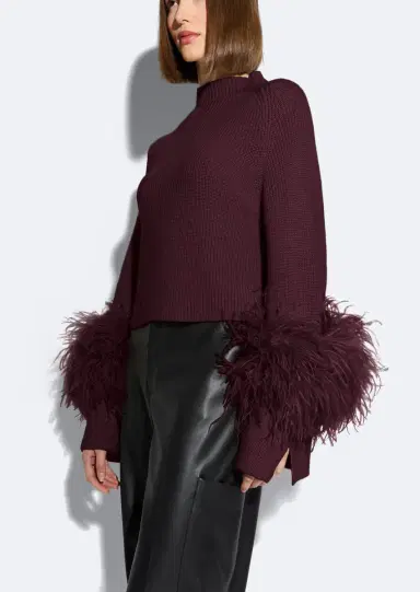 Lapointe Merino Mock Neck Sweater With Feathers | Thumbnail 3