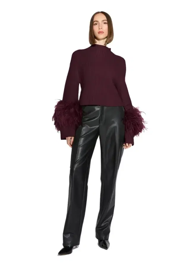 Merino Mock Neck Sweater With Feathers