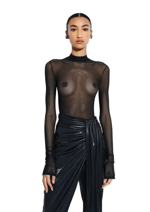 LAPOINTE Mesh Mock Neck Bodysuit
