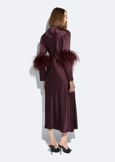 Lapointe Satin Draped Neck Bias Dress With Feathers | Thumbnail 2