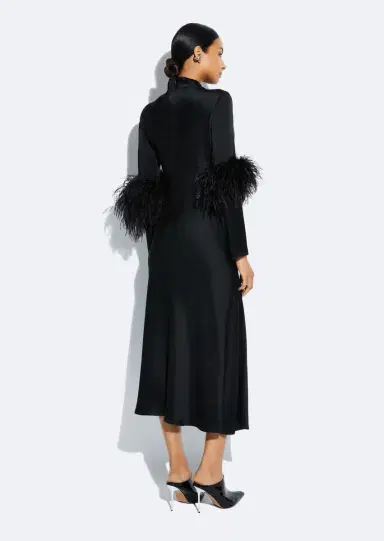 Lapointe Satin Draped Neck Bias Dress With Feathers | Thumbnail 2 Lapointe Satin Draped Neck Bias Dress With Feathers | Thumbnail 2