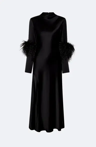 Lapointe Satin Draped Neck Bias Dress With Feathers | Thumbnail 4 Lapointe Satin Draped Neck Bias Dress With Feathers | Thumbnail 4