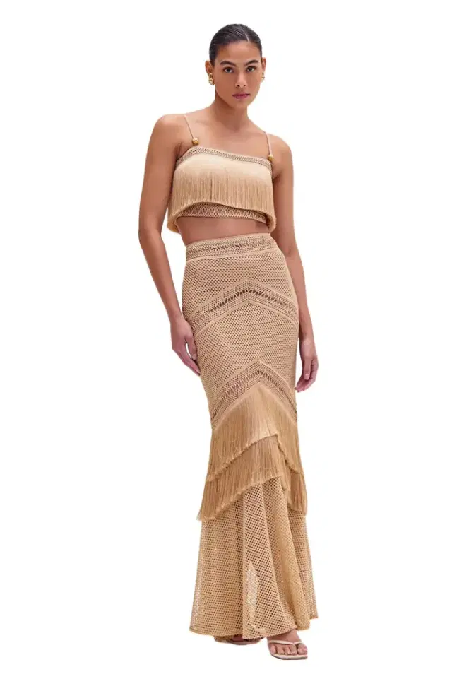 SLEEVELESS FRINGE CROPPED TOP