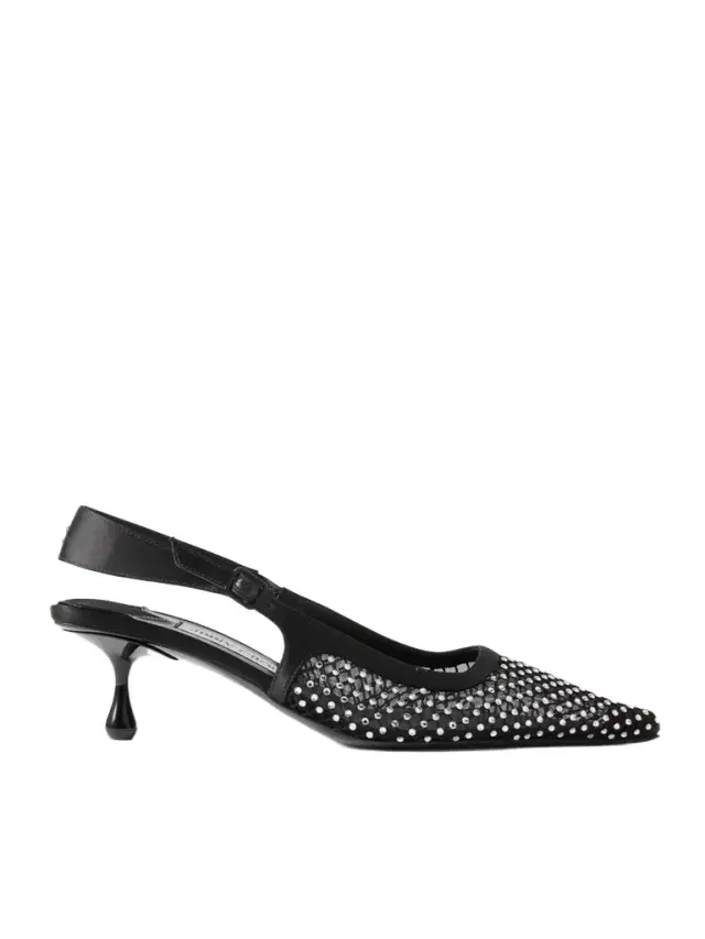 Amel 50 Crystal-embellished Mesh And Satin Slingback Pumps