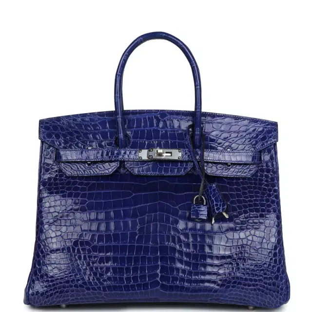 hermes Pre-owned Hermes Birkin 35 Bleu Electric Shiny Porosus Crocodile Palladium Hardware