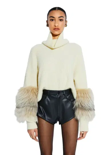 LAPOINTE Cashmere Turtleneck Sweater With Fur | Thumbnail 1 LAPOINTE Cashmere Turtleneck Sweater With Fur | Thumbnail 1