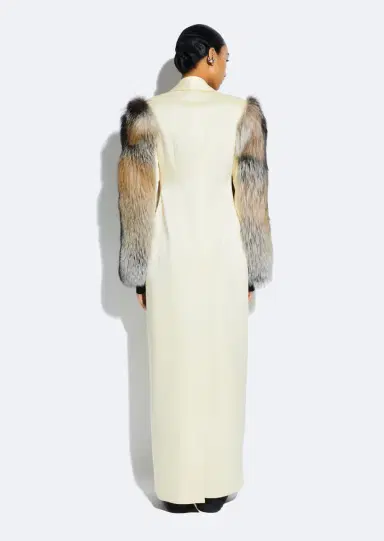 Lapointe Satin Double Breasted Coat With Fur | Thumbnail 2 Lapointe Satin Double Breasted Coat With Fur | Thumbnail 2