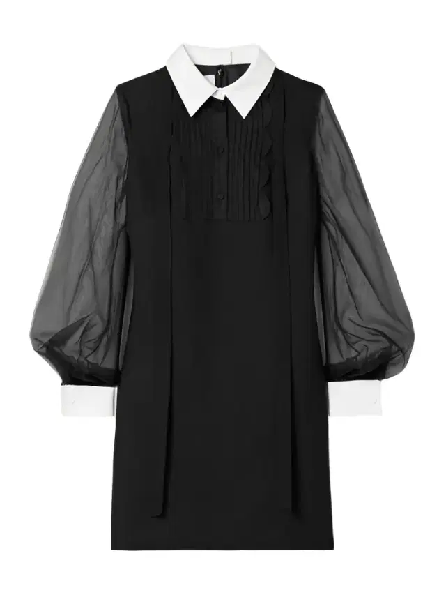 Organza-trimmed Wool And Silk-blend Crepe Mini Dress