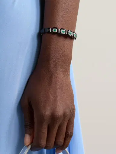 Nikos Koulis Oui 18-karat White Gold, Emerald, Diamond And Enamel Bangle | Thumbnail 2