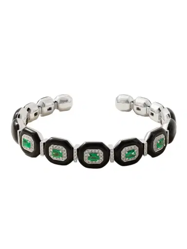 Nikos Koulis Oui 18-karat White Gold, Emerald, Diamond And Enamel Bangle | Thumbnail 1