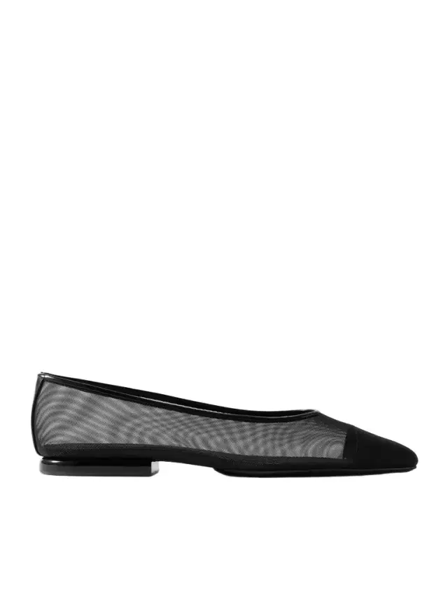 Loro Piana Primula Leather-trimmed Mesh Point-toe Flats