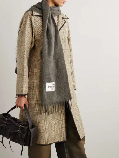 Acne Studios Appliquéd Fringed Brushed Alpaca-blend Scarf | Thumbnail 2 Acne Studios Appliquéd Fringed Brushed Alpaca-blend Scarf | Thumbnail 2