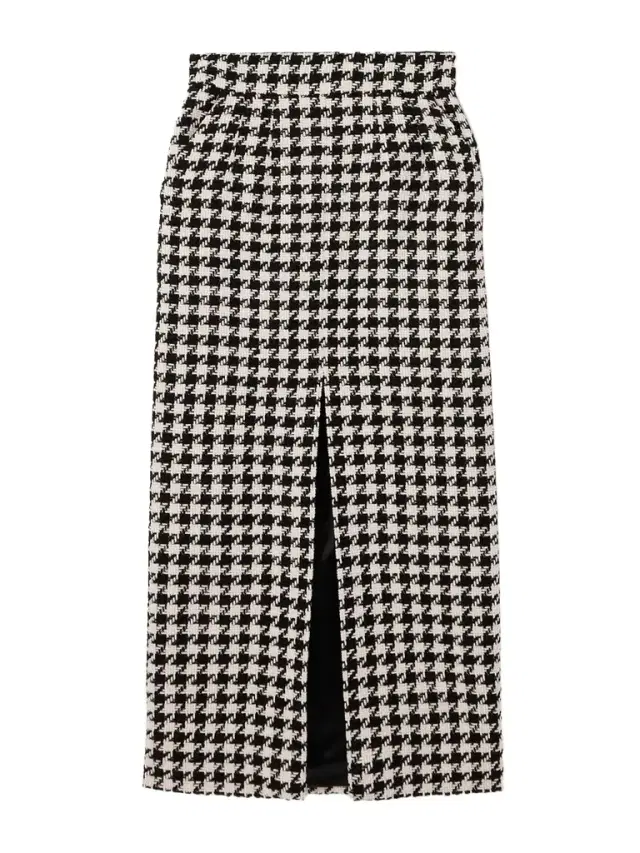 Houndstooth Wool And Cotton-blend Tweed Midi Skirt