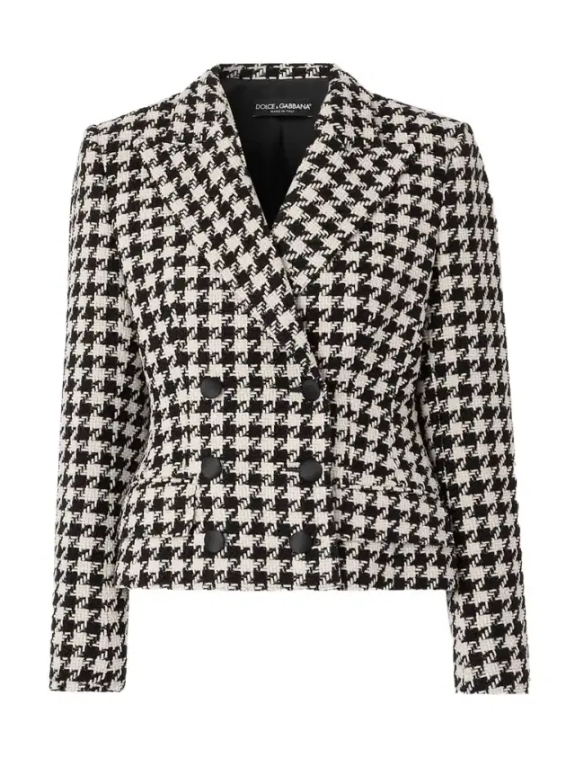 Double-breasted Houndstooth Wool And Cotton-blend Tweed Blazer
