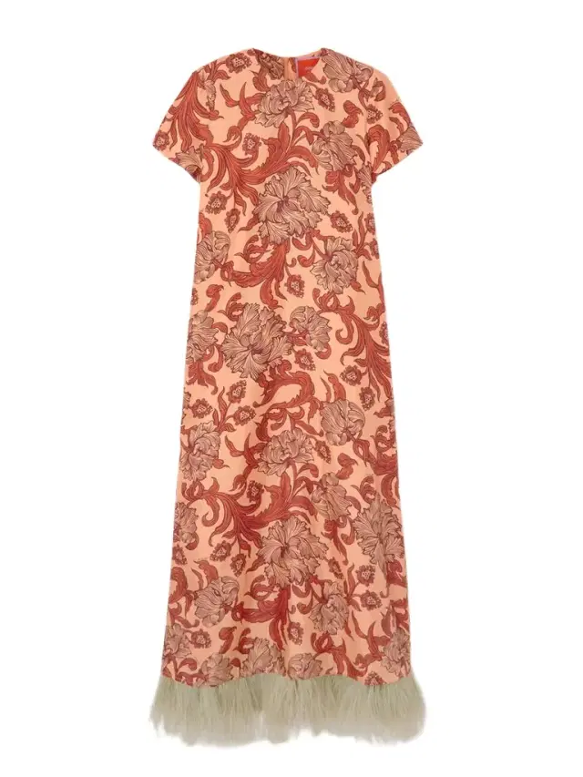 Swing Feather-trimmed Printed Silk-twill Maxi Dress