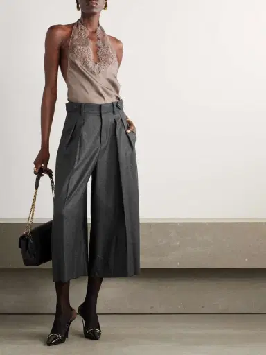 Saint Laurent Flared Pleated Cashmere Shorts | Thumbnail 2