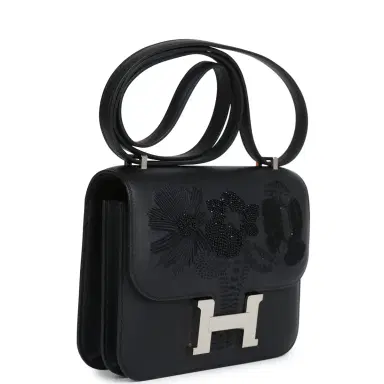 HERMÈS Hermes Constance 18 "Dancing Flowers" Black Embroidered Swift Palladium Hardware | Thumbnail 2 HERMÈS Hermes Constance 18 "Dancing Flowers" Black Embroidered Swift Palladium Hardware | Thumbnail 2