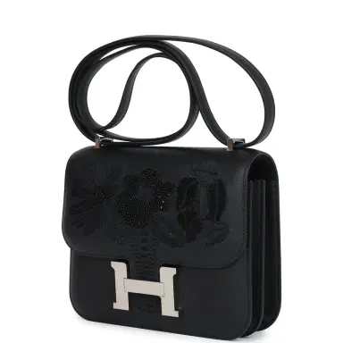HERMÈS Hermes Constance 18 "Dancing Flowers" Black Embroidered Swift Palladium Hardware | Thumbnail 5 HERMÈS Hermes Constance 18 "Dancing Flowers" Black Embroidered Swift Palladium Hardware | Thumbnail 5