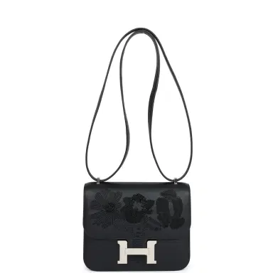 HERMÈS Hermes Constance 18 "Dancing Flowers" Black Embroidered Swift Palladium Hardware | Thumbnail 6 HERMÈS Hermes Constance 18 "Dancing Flowers" Black Embroidered Swift Palladium Hardware | Thumbnail 6