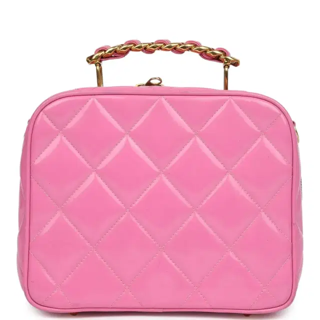 Chanel Vintage Chanel Lunchbox Vanity Bag Pink Patent Gold Hardware