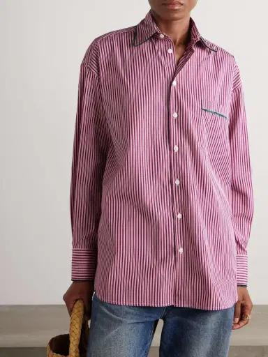 Etro Velvet-trimmed Striped Cotton-poplin Shirt | Thumbnail 3