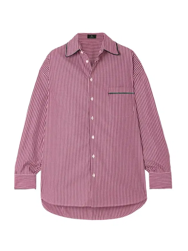 Velvet-trimmed Striped Cotton-poplin Shirt