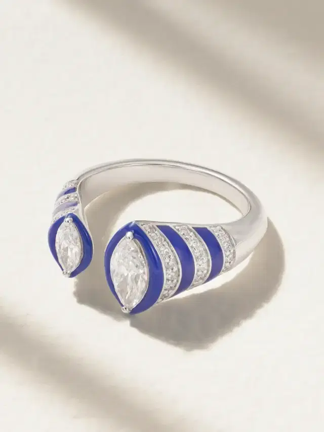 Kamyen 18-karat White Gold, Enamel And Diamond Ring