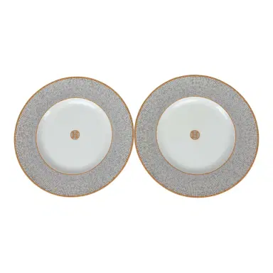 HERMÈS Hermes "Mosaique Au 24" Gold Porcelain Presentation Plate Set | Thumbnail 1