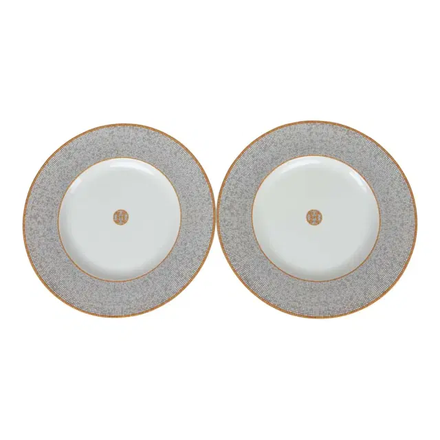 HERMÈS Hermes "Mosaique Au 24" Gold Porcelain Presentation Plate Set