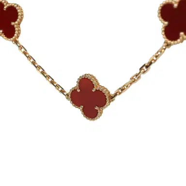 Van Cleef & Arpels Van Cleef & Arpels Vintage Alhambra 20 Motif Necklace Carnelian 18K Yellow Gold Hardware | Thumbnail 4 Van Cleef & Arpels Van Cleef & Arpels Vintage Alhambra 20 Motif Necklace Carnelian 18K Yellow Gold Hardware | Thumbnail 4