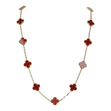 Van Cleef & Arpels Van Cleef & Arpels Vintage Alhambra 20 Motif Necklace Carnelian 18K Yellow Gold Hardware | Thumbnail 1 Van Cleef & Arpels Van Cleef & Arpels Vintage Alhambra 20 Motif Necklace Carnelian 18K Yellow Gold Hardware | Thumbnail 1
