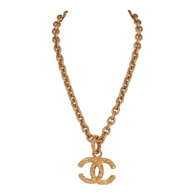 Chanel Vintage Chanel Gold Plated Lava CC Pendant Necklace