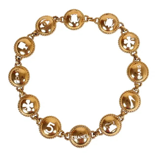 Chanel Vintage Chanel Round Cutout Lucky Charms Chain Belt Gold Metal