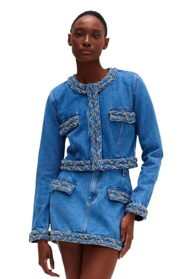 PREORDER: Braided Denim Cropped Jacket