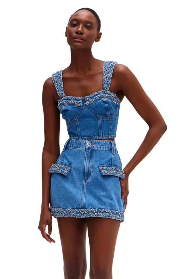PREORDER: Braided Denim Mini Skirt