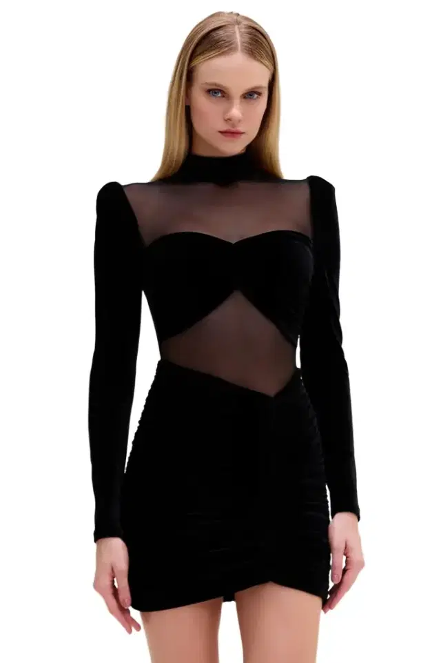 PatBo PREORDER: VELVET AND STRETCH TULLE MINI DRESS