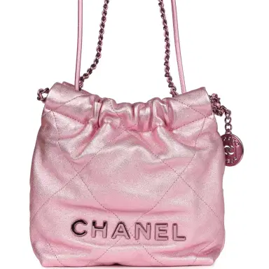 Chanel Chanel Mini 22 Bag Pink Metallic Lambskin Lacquered Metal Hardware | Thumbnail 1 Chanel Chanel Mini 22 Bag Pink Metallic Lambskin Lacquered Metal Hardware | Thumbnail 1