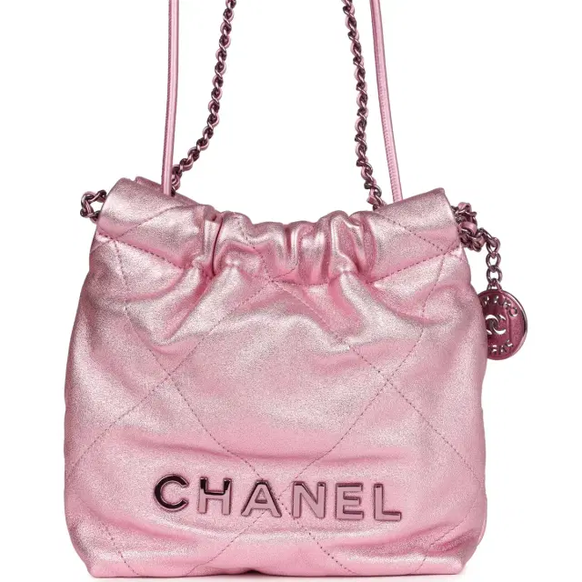 Chanel Chanel Mini 22 Bag Pink Metallic Lambskin Lacquered Metal Hardware