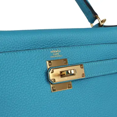 HERMÈS Pre-owned Hermes Kelly Retourne 28 Bleu Turquoise Togo Gold Hardware | Thumbnail 7 HERMÈS Pre-owned Hermes Kelly Retourne 28 Bleu Turquoise Togo Gold Hardware | Thumbnail 7