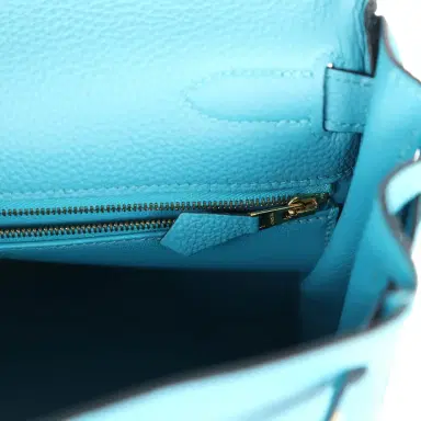 HERMÈS Pre-owned Hermes Kelly Retourne 28 Bleu Turquoise Togo Gold Hardware | Thumbnail 9 HERMÈS Pre-owned Hermes Kelly Retourne 28 Bleu Turquoise Togo Gold Hardware | Thumbnail 9