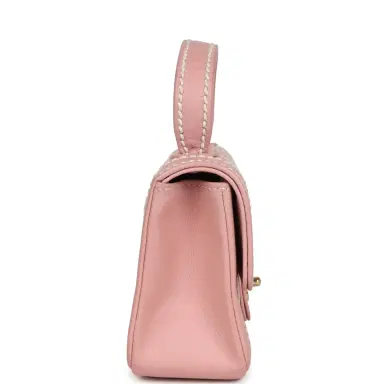 Chanel Vintage Chanel Mini Wild Stitch Surpique Top Handle Flap Bag Pink Calfskin Gold Hardware | Thumbnail 4