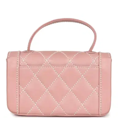 Chanel Vintage Chanel Mini Wild Stitch Surpique Top Handle Flap Bag Pink Calfskin Gold Hardware | Thumbnail 5