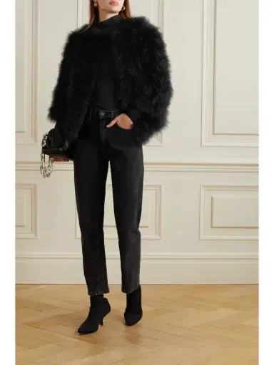 Yves Salomon Cropped Feathered Satin Jacket | Thumbnail 2