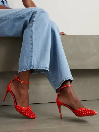 Alaïa 90 Embellished Fishnet And Patent-leather Pumps | Thumbnail 2 Alaïa 90 Embellished Fishnet And Patent-leather Pumps | Thumbnail 2