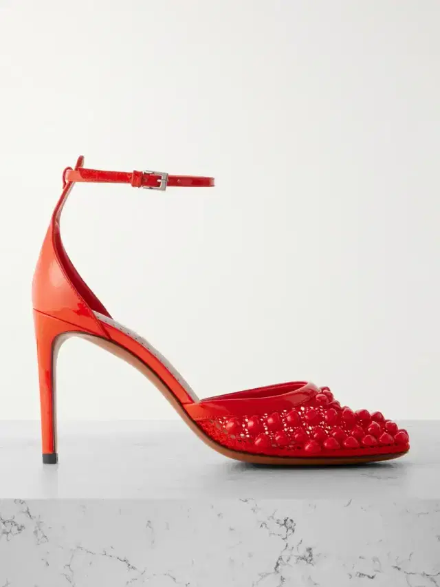 90 Embellished Fishnet And Patent-leather Pumps
