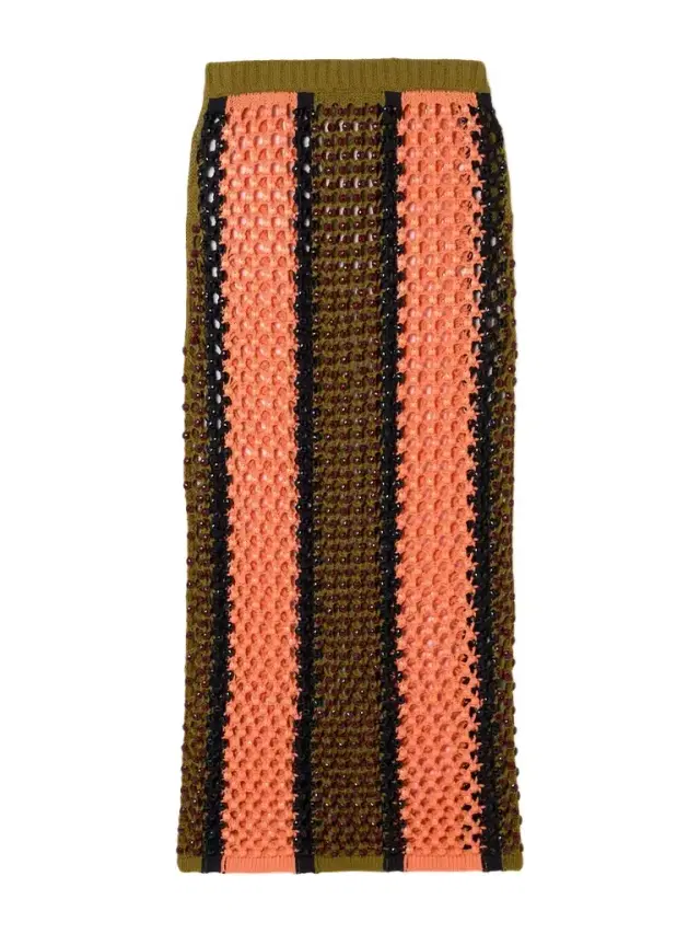 Spice Beaded Striped Knitted Cotton-blend Maxi Skirt