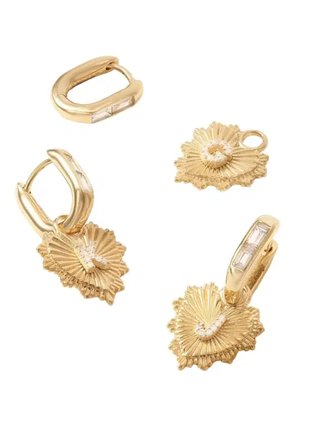 Heart Pave Initial Petite Baguette Fob 18-karat Gold Diamond Single arring