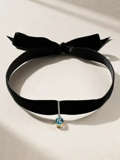 Mateo 14-karat Gold, Velvet, Topaz And Diamond Choker | Thumbnail 1 Mateo 14-karat Gold, Velvet, Topaz And Diamond Choker | Thumbnail 1